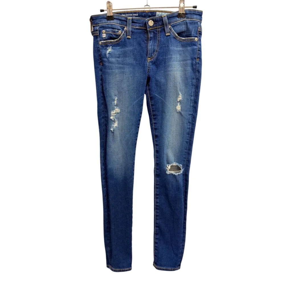 AG Adriano Goldschmied The Legging Ankle Womens 24R Blue Excellent Distressed - Picture 2 of 13